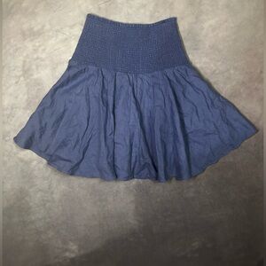 NWT J Crew Blue 100% Linen Smocked Flowy Skirt XXS
